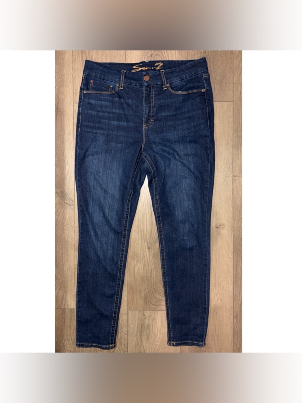 Pre-Owned Seven7 Tummyless High Rise Skinny Jeans Blue Denim Size 14 Women